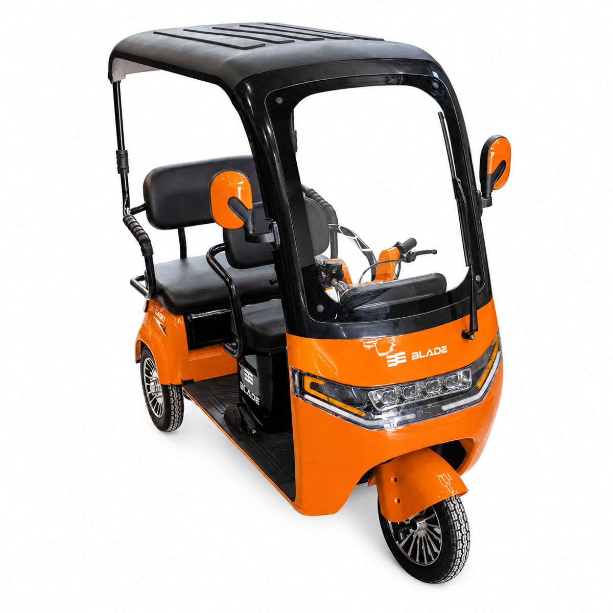 Triciclu electric pentru 2 persoane BLADE CAB X3, 1200W, 25 km/h, autonomie pana la 70 km, baterie 72V 20Ah, cu acoperis, Portocaliu/Negru, 6, atomico.ro