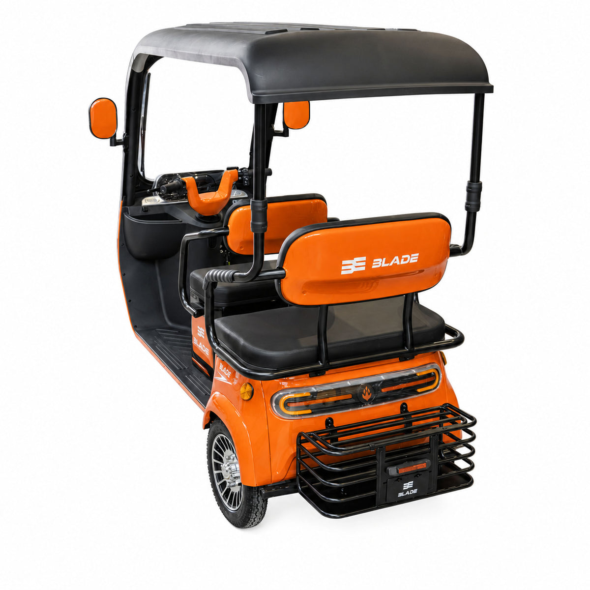 Triciclu electric pentru 2 persoane BLADE CAB X3, 1200W, 25 km/h, autonomie pana la 70 km, baterie 72V 20Ah, cu acoperis, Portocaliu/Negru, 7, atomico.ro