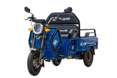 Tricicluri electrice, Triciclu Cargo electric BLADE Active R6 1300W, 25 km/h, autonomie pana la 50 km, baterie plumb-acid 72 V/20 Ah, capacitate maxima 500 kg, fara permis, culoare albastru, 1, atomico.ro