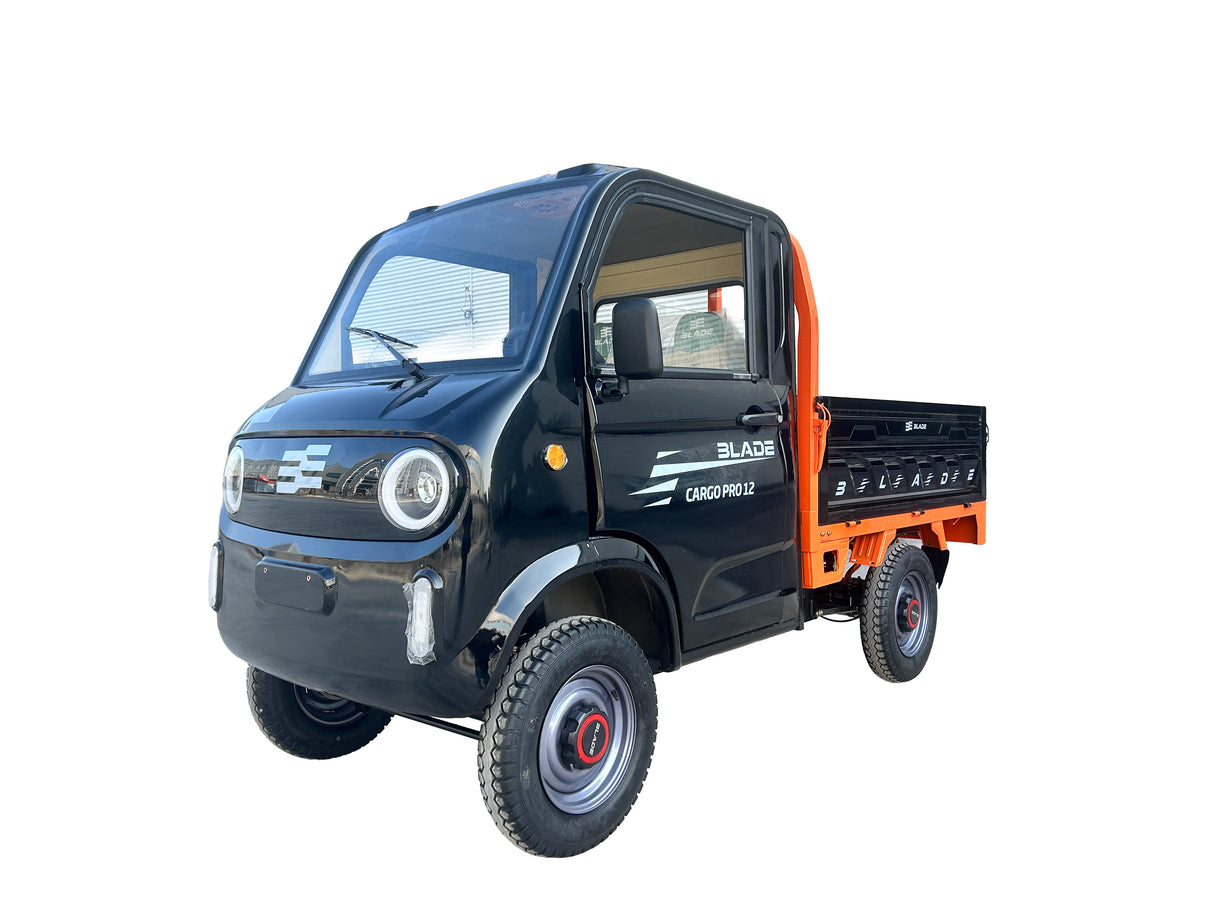 Masina Pickup Cargo electric fara permis BLADE - CARGO PRO 12, 3000W, 25 km/h, 72V 100Ah, 800 kg sarcina, autonomie 100 km, negru-portocaliu, 1, atomico.ro