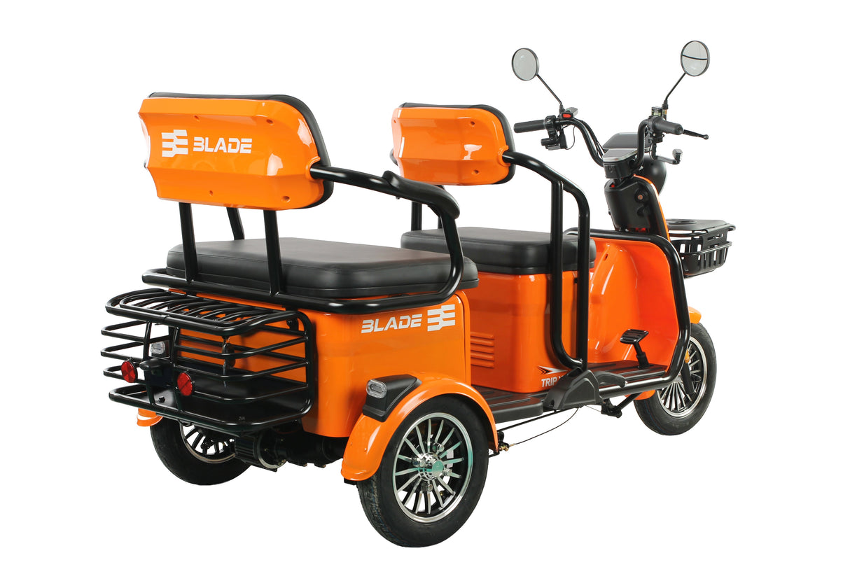 Triciclu electric Blade TRIP X2 2000 W, 25 km/h, autonomie pana la 70 km, baterie plumb- acid 72 V 20 Ah, greutate maxima 160  kg, Fara permis, negru-portocaliu, 4, atomico.ro