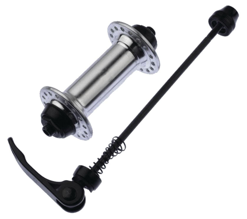 Butuc fata aluminiu, 32 gauri, negru anodizat, lungime QR 112 mm, ax 9 mm, cale rulare cu bile de otel, 5, atomico.ro