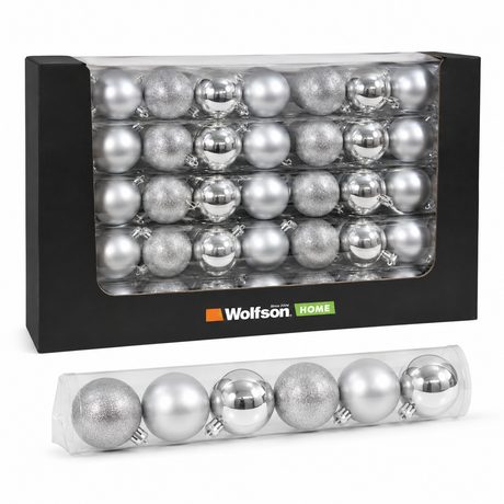 Brazi și ornamente de Crăciun, WOLFSON - SET GLOBURI DE CRACIUN, ARGINTIU FROSTED, Ø6CM, PLASTIC, SET 9 BUCATI, 1, atomico.ro