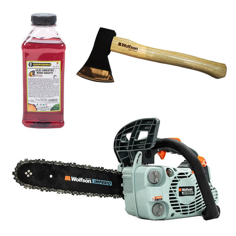 Oferta Zilei, Drujba pe benzina WOLFSON IMPERIO 250 - 1.3 CP, 25cc + ulei amestec 0.5L, toporisca Wolfson 600g, 1, atomico.ro