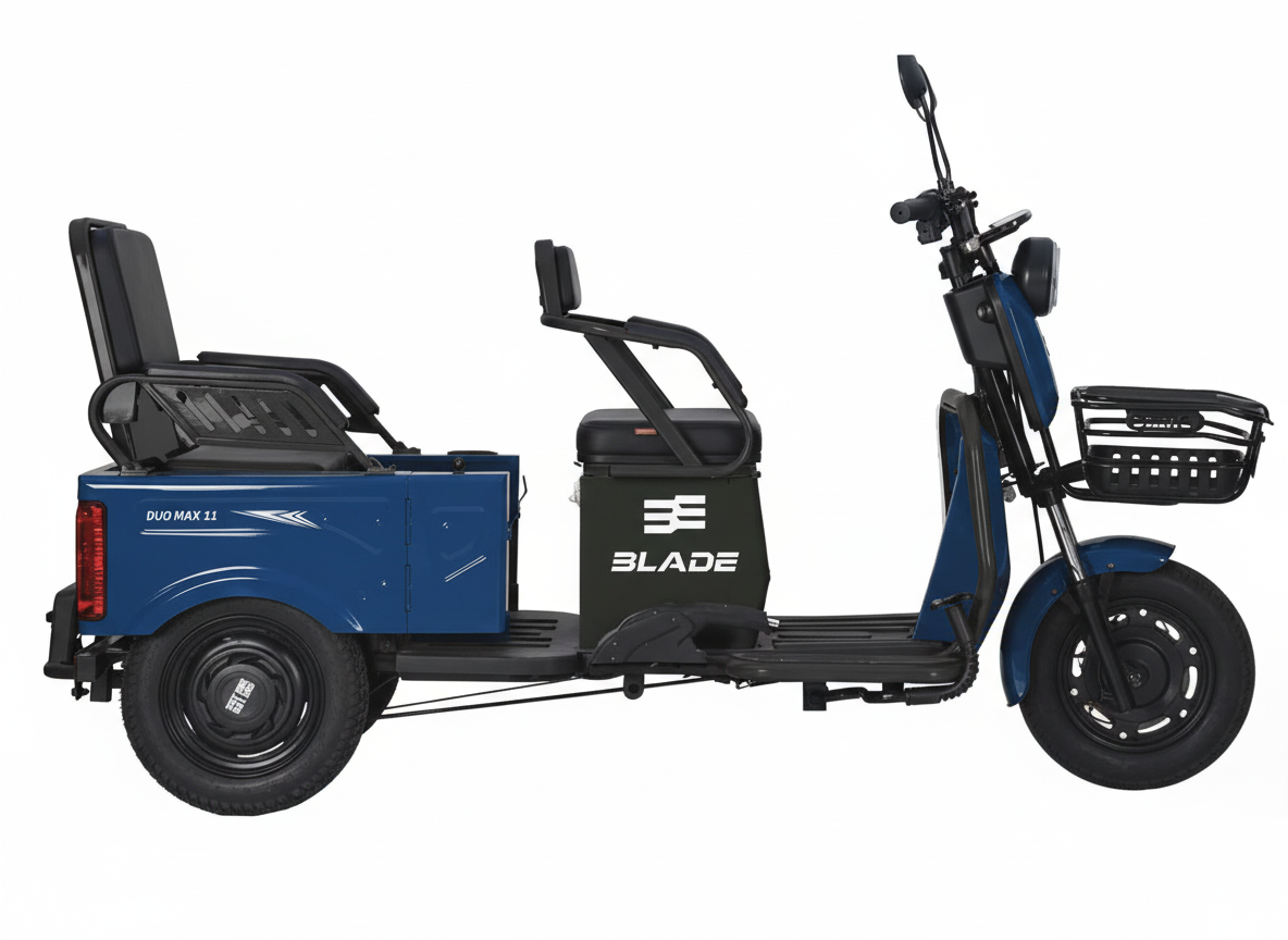 Triciclu electric BLADE DUO MAX 11, 1200W, 60V 20Ah, 25 km/h, fara permis, autonomie 50 km, 3+1 viteze, albastru-negru, 1, atomico.ro