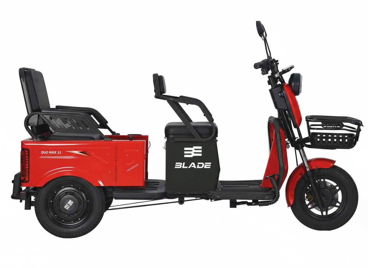 Triciclu electric BLADE DUO MAX 11, 1200W, 60V 20Ah, 25 km/h, fara permis, autonomie 50 km, 3+1 viteze, rosu-negru, 1, atomico.ro