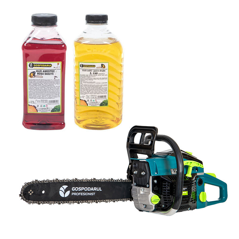Drujba pe benzina Gospodarul Profesionist GP-5200 - 5 CP, 52cc + ulei ungere lant L150 si ulei amestec 0.5L, 1, atomico.ro