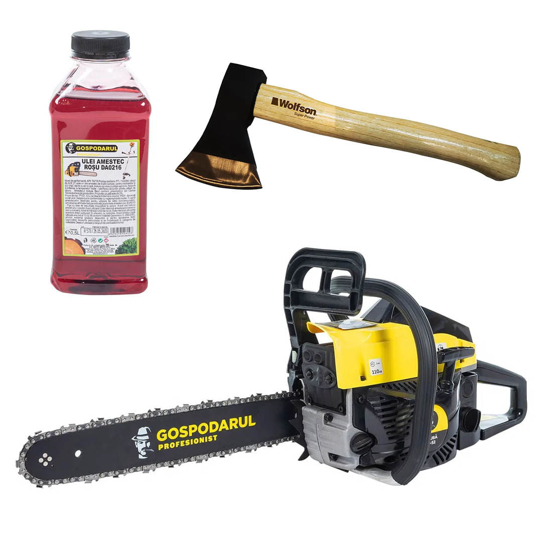Drujba pe benzina Gospodarul Profesionist GP-5200 - 2.7 CP, 52cc  + ulei amestec 0.5L si toporisca Wolfson 600g, 1, atomico.ro