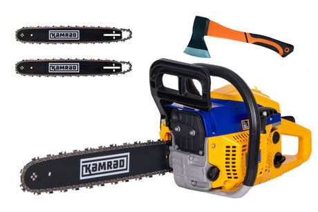 Kamrad, Drujba pe benzina Kamrad KR-52, 5.8CP, 52cc, 2 lame 2 lanturi + toporisca fibra Wolfson, 1, atomico.ro