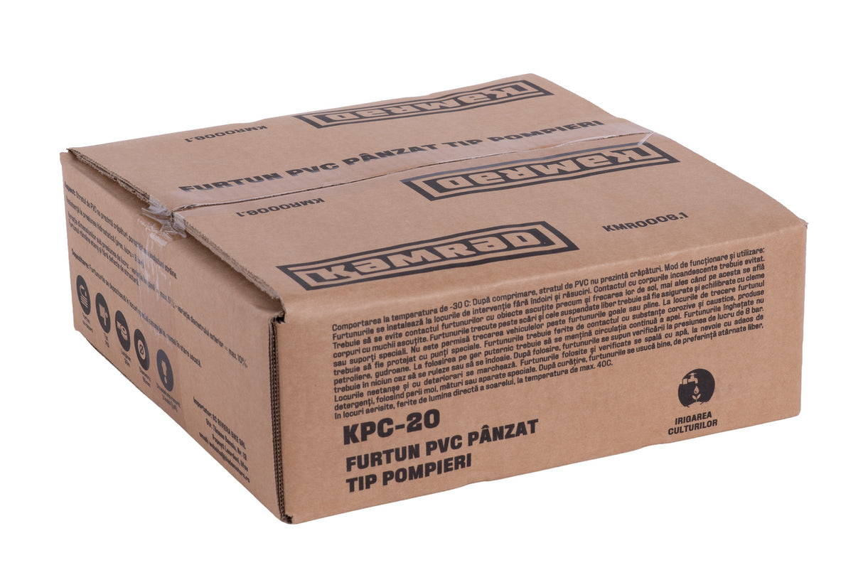 Furtun KAMRAD PVC panzat tip pompieri 2" (50 mm) – 20 m, cu mufe de cuplare, 8 bar, 5, atomico.ro