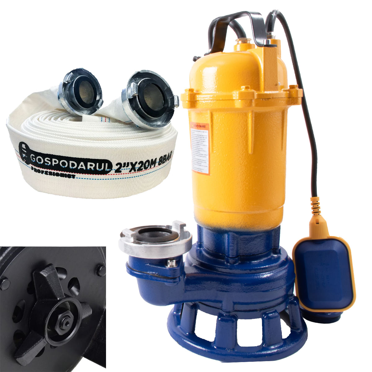 Pompa submersibila apa murdara cu tocator Kamrad + furtun 20m, cuple incluse, 1, atomico.ro