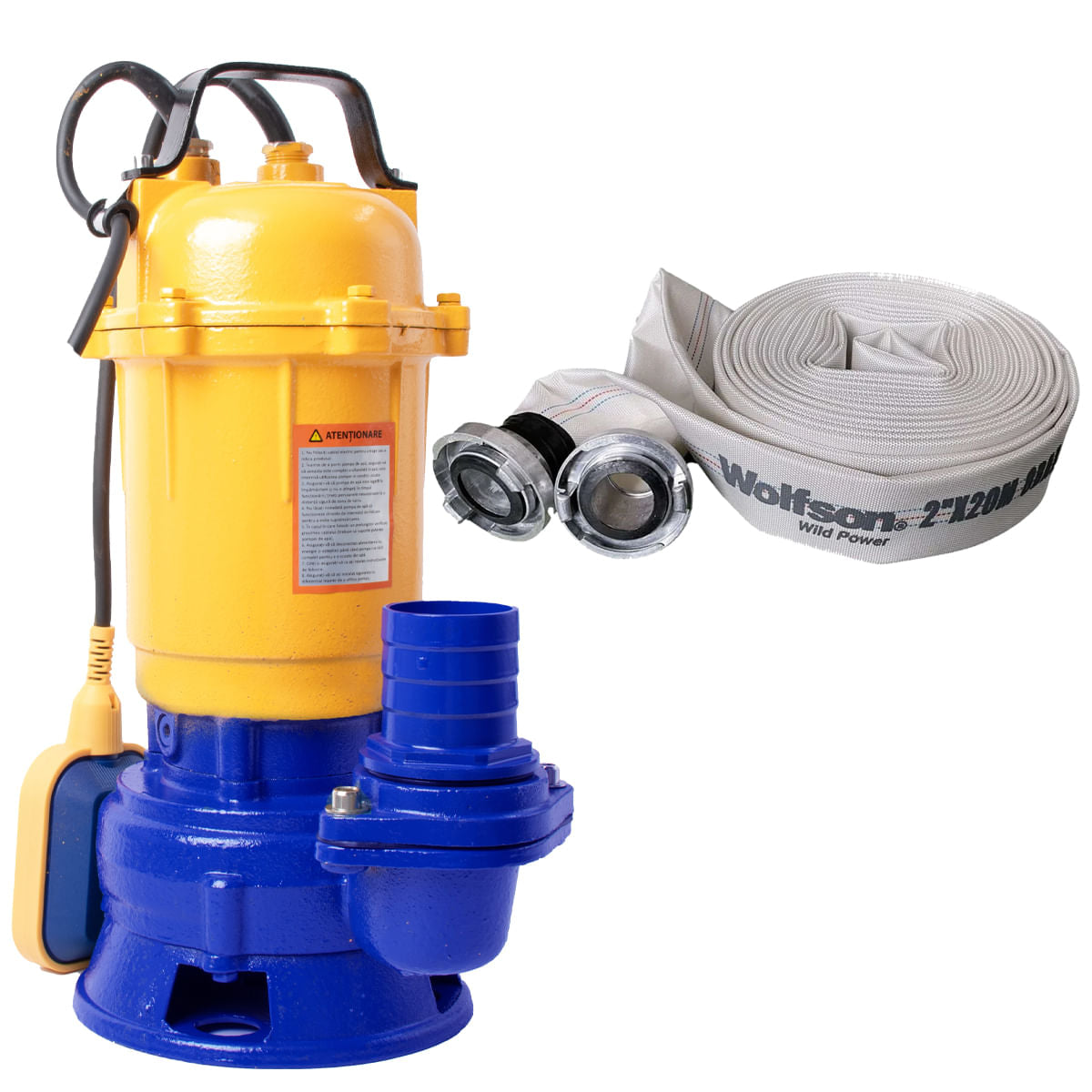 Pompa apa murdara cu plutitor KAMRAD TP-3100, 1100W, 2",cablu 8m, fonta + furtun pompieri 2, 20m, 1, atomico.ro