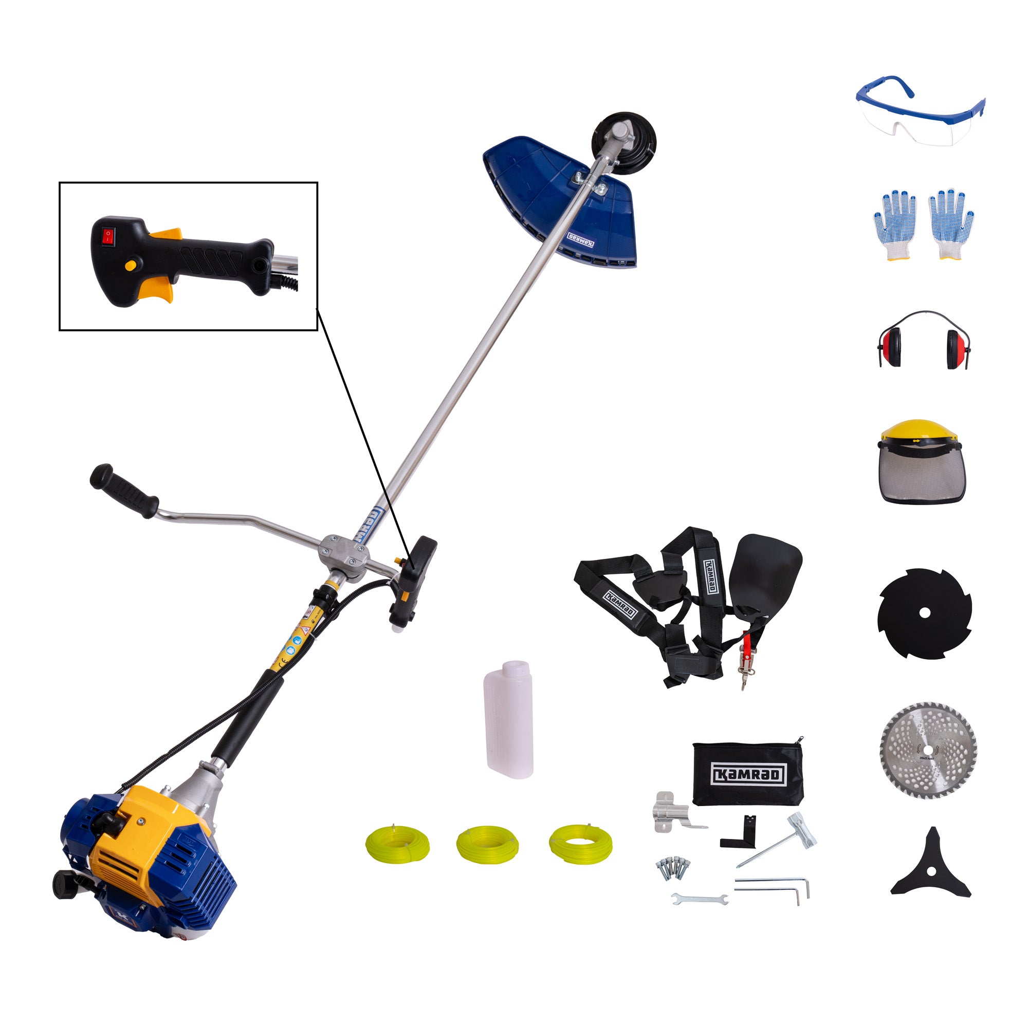 Motocoasa profesionala KAMRAD KRX-8000, 5 CP, 52cc, set 12