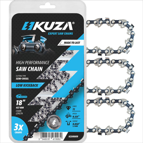 Drujbe, Set 3 lanturi pentru drujba Kuza, lungime 18", pas 0.325" compatibil cu drujba China, grosime 050"-1.3 mm, 72 Zale, 3 lanturi/pachet, 1, atomico.ro