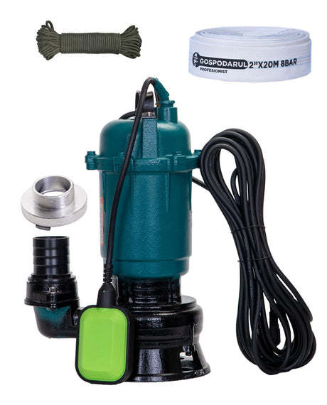 Pompe Submersibile Apa Murdara, Pompa apa murdara Gospodarul Profesionist WQD-2700-F - 2700W + furtun pompieri 20m 2", cordelina 6mm x 20m, 1, atomico.ro