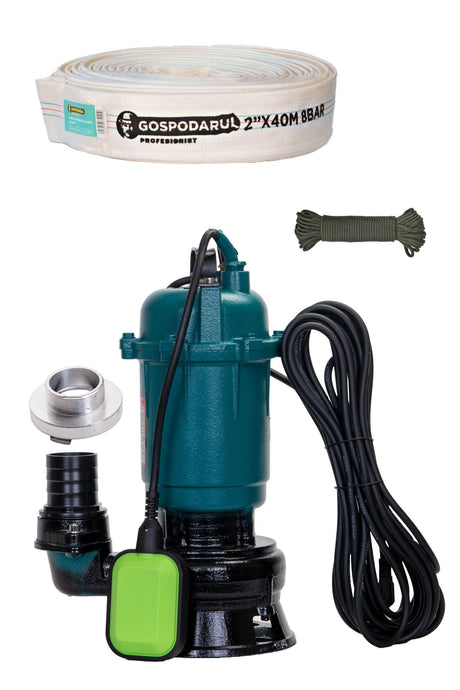 Pompe Submersibile Apa Murdara, Pompa apa murdara Gospodarul Profesionist WQD-2700-F - 2700W + furtun pompieri 40m  2", cordelina 6mm x 20m, 1, atomico.ro