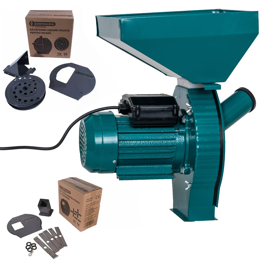 Moara cereale si stiuleti cuva mare Gospodarul Profesionist GP-2 - 3900W, 320 kg/h, 3000rpm + accesoriu furaje, fructe si legume, 1, atomico.ro