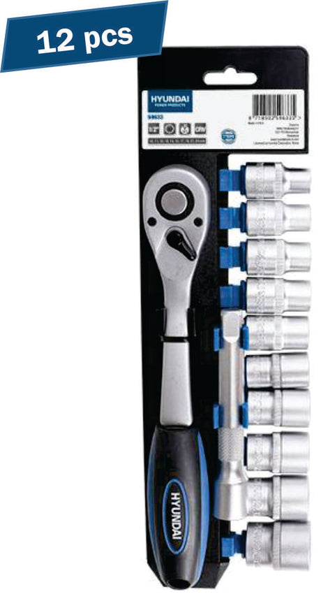 Scule si unelte de mana, Set 12 chei tubulare cu antrenor cu clichet 1/2 HYUNDAI HY-59633, atomico.ro