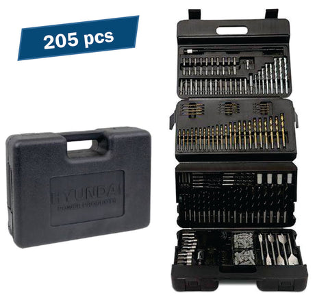 Scule si utilaje constructii, Set 205 burghie cu freze si biti HYUNDAI HY-65205, atomico.ro