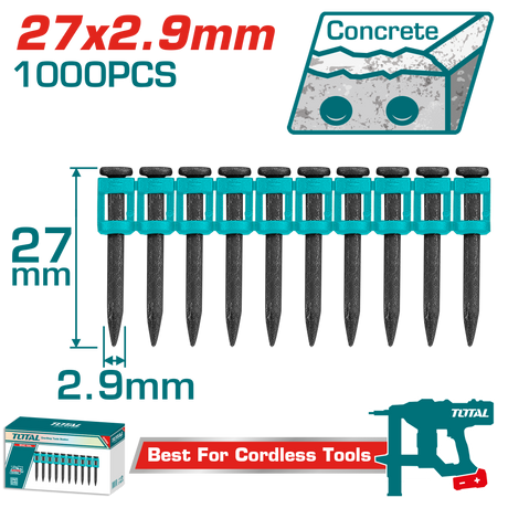 Compresoare si scule pneumatice, Cuie TOTAL 27 mm - 2.9 mm pentru pistol de cuie TCNLI420602E, atomico.ro