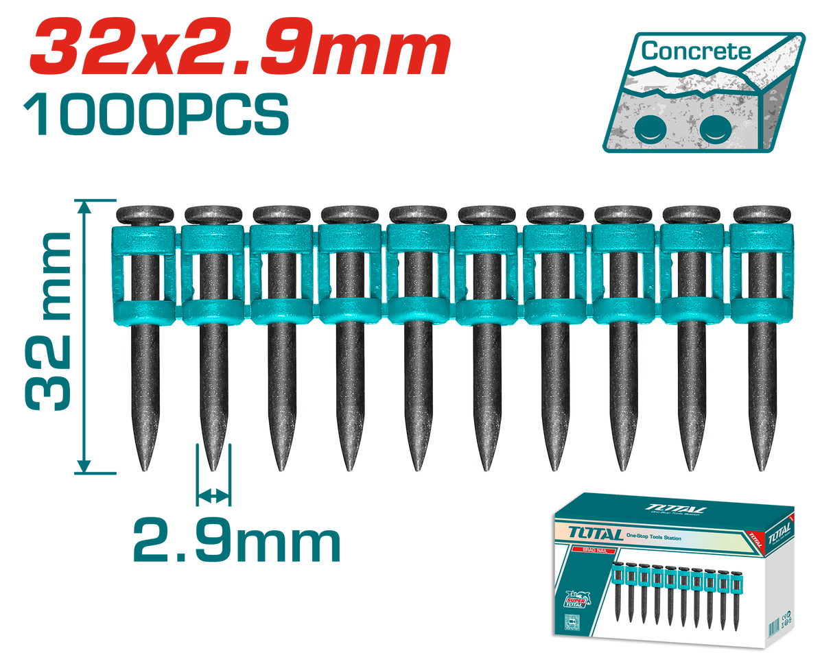 Cuie TOTAL 32x2.9 mm pentru pistol, otel 60#, 1000 buc, compatibil cu TCNLI420602E, 1, atomico.ro