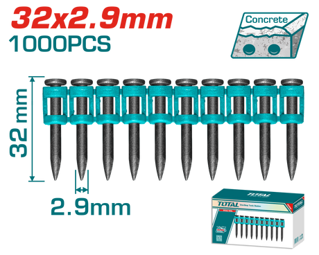 Compresoare si scule pneumatice, Cuie TOTAL 32x2.9 mm pentru pistol, otel 60#, 1000 buc, compatibil cu TCNLI420602E, atomico.ro