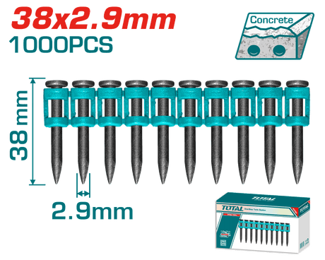 Compresoare si scule pneumatice, Cuie TOTAL 38x2.9 mm pentru pistol, otel 60#, 1000 buc, compatibil cu TCNLI420602E, atomico.ro