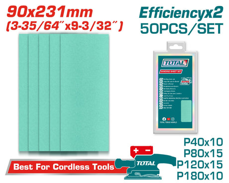 Scule TOTAL, Set 50 foi smirghel TOTAL 90x231 mm, P40–P180, pentru lemn si metal, 2, atomico.ro