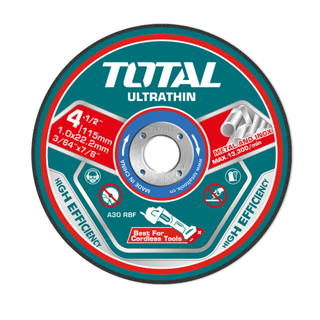 Scule TOTAL, Set discuri taiere metal TOTAL 115 mm, 1.0 mm, 22.2 mm, 25 bucati, pentru inox, 1, atomico.ro