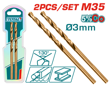 Total, Set 2 burghie TOTAL pentru metal M35 HSS 3 mm (Industrial), 2, atomico.ro