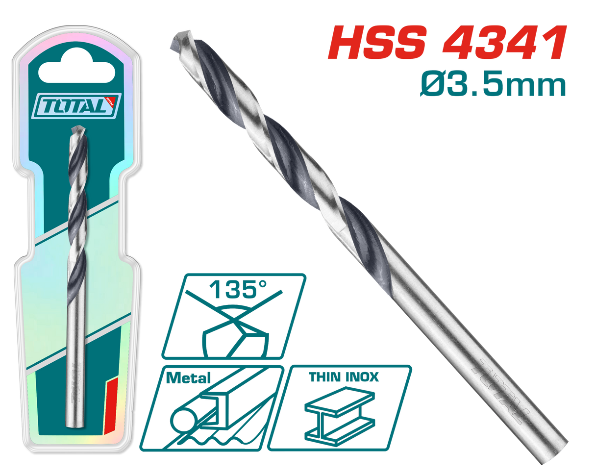 Burghiu pentru metal TOTAL HSS 4341, 3.5 mm, unghi varf 135 grade, 1, atomico.ro