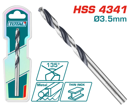 Scule TOTAL, Burghiu pentru metal TOTAL HSS 4341, 3.5 mm, unghi varf 135 grade, atomico.ro