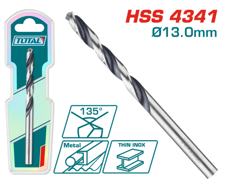 Scule TOTAL, Burghiu pentru metal TOTAL HSS 13x151 mm, otel rapid, lungime utila 101 mm, atomico.ro