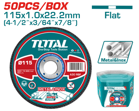 Scule TOTAL, Set discuri taiere metal TOTAL 115 mm, 1.0 mm, 22.2 mm, 50 bucati, pentru inox si metal, 6, atomico.ro