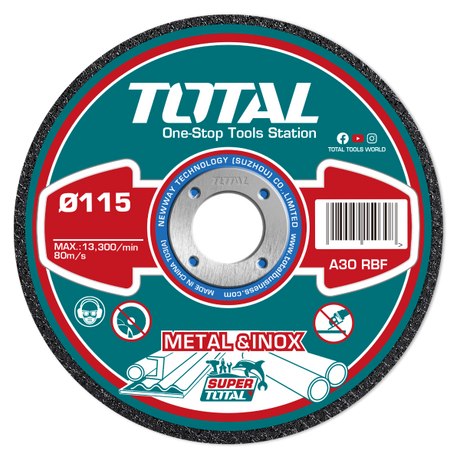 Scule TOTAL, Set discuri taiere metal TOTAL 115 mm, 1.0 mm, 22.2 mm, 100 bucati, pentru inox, 1, atomico.ro
