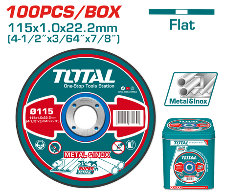 Scule TOTAL, Set discuri taiere metal TOTAL 115 mm, 1.0 mm, 22.2 mm, 100 bucati, pentru inox, 2, atomico.ro