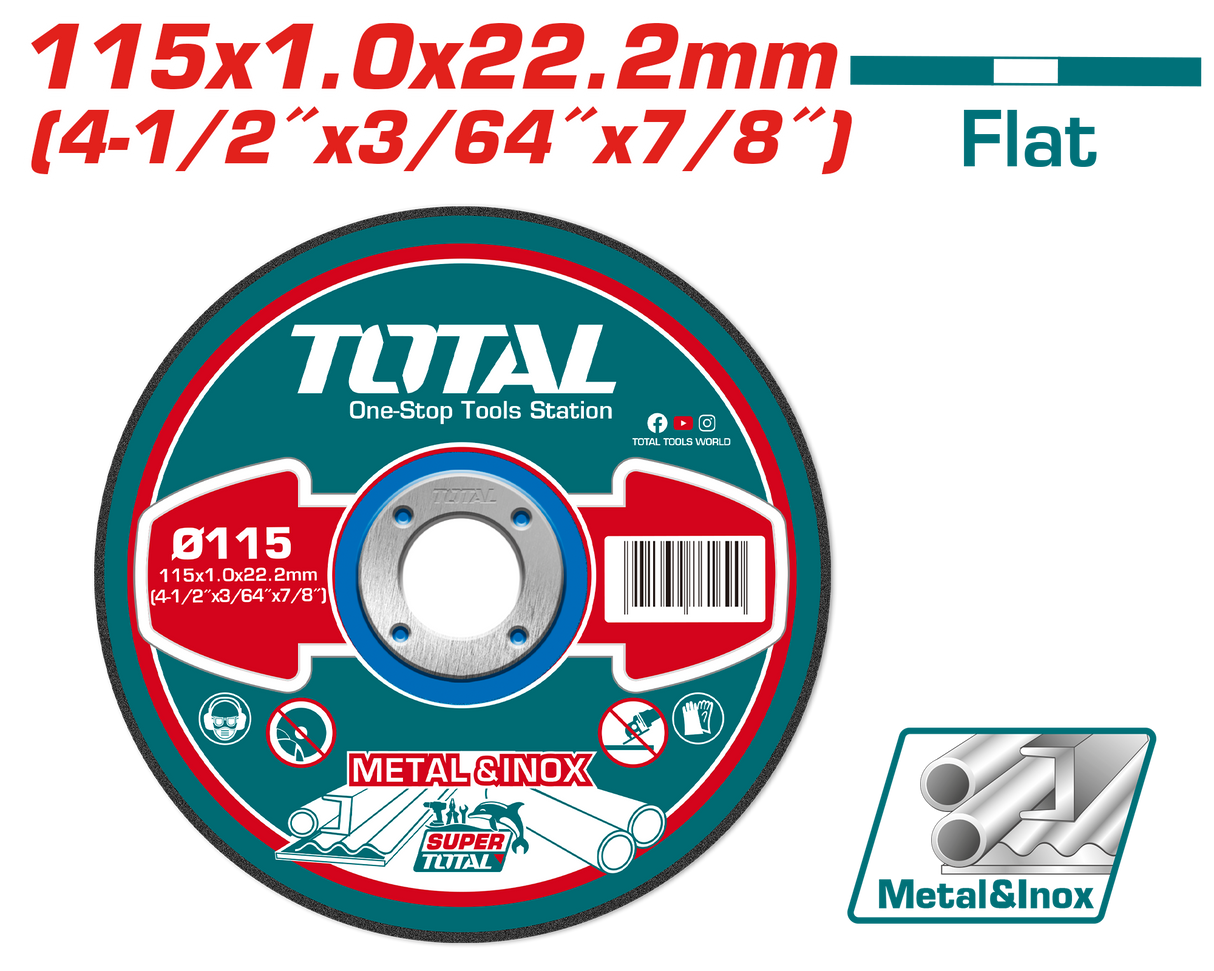 Disc debitare metal TOTAL 115 mm x 1.0 mm x 22.2 mm, pentru inox, 6, atomico.ro