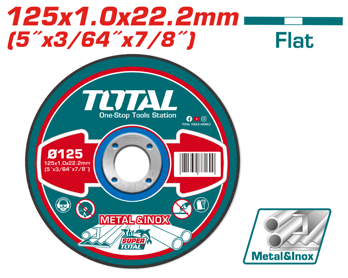 Disc debitare metal TOTAL 125 mm x 1.0 mm x 22.2 mm, pentru inox, 2, atomico.ro