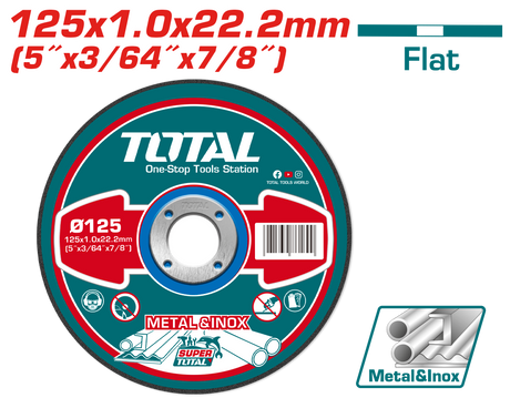 Scule TOTAL, Disc debitare metal TOTAL 125 mm x 1.0 mm x 22.2 mm, pentru inox, 2, atomico.ro