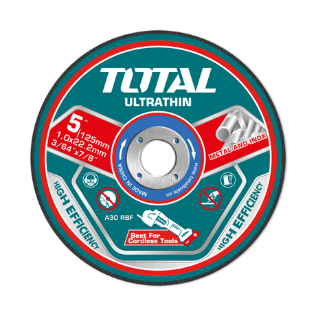 Scule TOTAL, Set discuri taiere metal TOTAL 125 mm, 1.0 mm, 22.2 mm, 25 bucati, pentru inox si metal, 1, atomico.ro