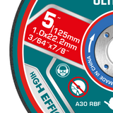 Set discuri taiere metal TOTAL 125 mm, 1.0 mm, 22.2 mm, 25 bucati, pentru inox si metal