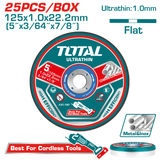 Set discuri taiere metal TOTAL 125 mm, 1.0 mm, 22.2 mm, 25 bucati, pentru inox si metal