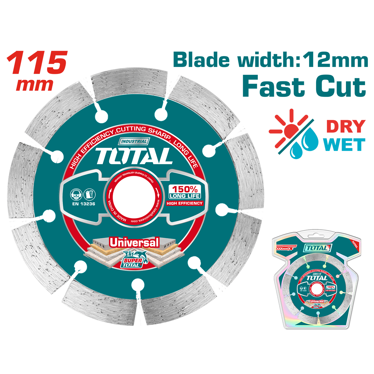 Disc debitare beton TOTAL Industrial 115mm – pentru beton, piatra, caramida, taiere uscata/umeda, 2, atomico.ro