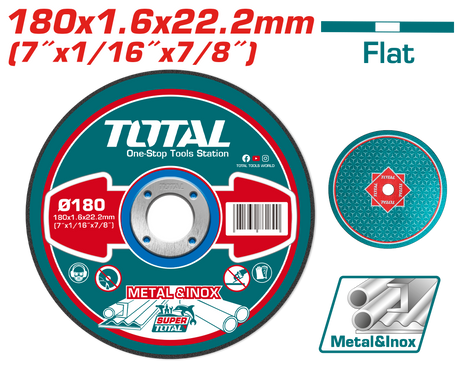 Accesorii scule electrice TOTAL, Disc de taiere metal TOTAL 180x1.6x22.2 mm, 8500 rpm, pentru metal si otel inoxidabil, 1, atomico.ro