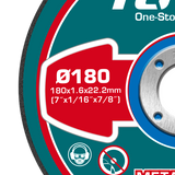 Disc de taiere metal TOTAL 180x1.6x22.2 mm, 8500 rpm, pentru metal si otel inoxidabil
