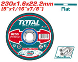 Disc debitare metal TOTAL 230 mm, 1.6 mm, pentru inox, ax 22.2 mm