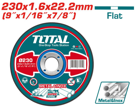 Scule TOTAL, Disc debitare metal TOTAL 230 mm, 1.6 mm, pentru inox, ax 22.2 mm, 6, atomico.ro
