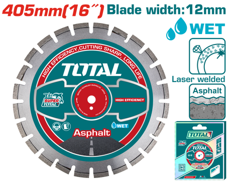 Taietoare beton si asfalt, Disc diamantat pentru taiere asfalt TOTAL Industrial 405 mm, atomico.ro