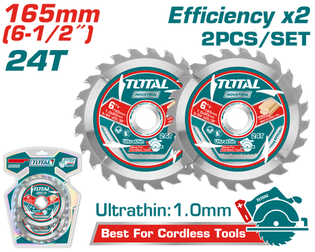 Scule TOTAL, Set discuri lemn TOTAL 165 mm, 24 dinti, ultra subtiri, ax 20 mm, 2 bucati, 7, atomico.ro