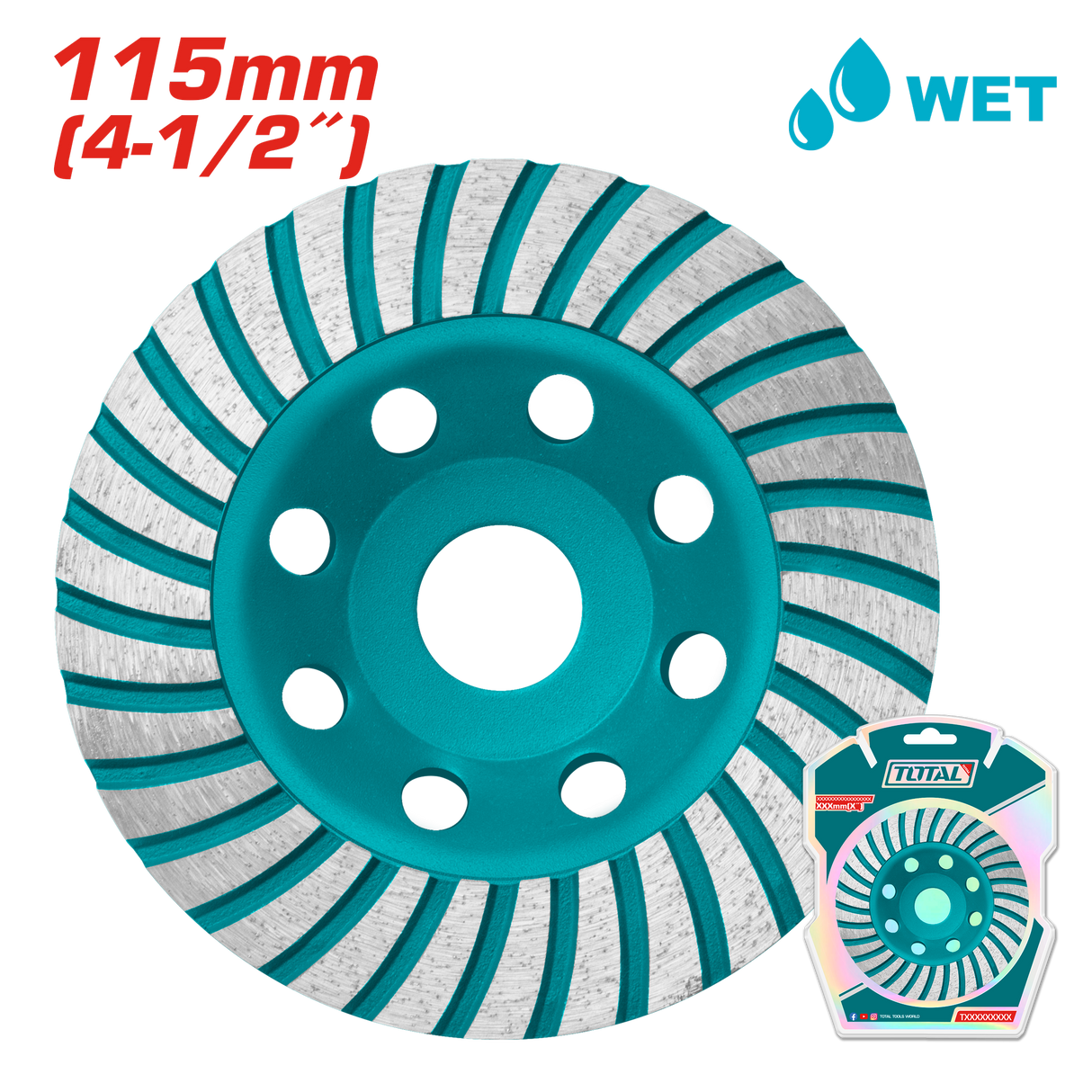 Cupa diamantata TOTAL 115 mm, slefuire beton, ax 22.2 mm, segment 20 mm, 2, atomico.ro